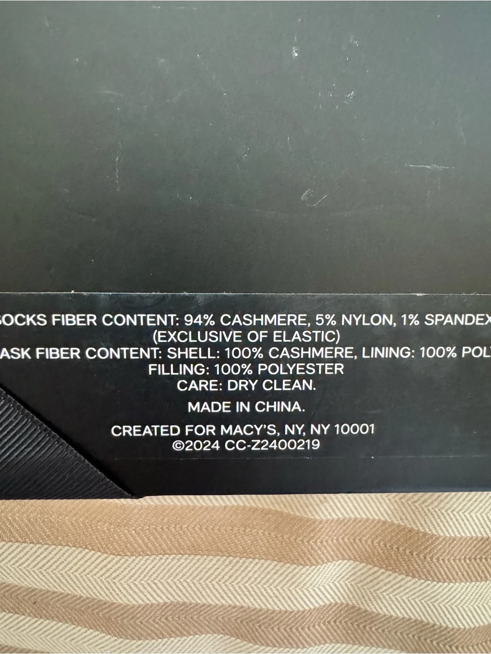 NWT!! Charter Club 94% Cashmere Socks & 100% Cashmere Eye Mask Gift Set Cream